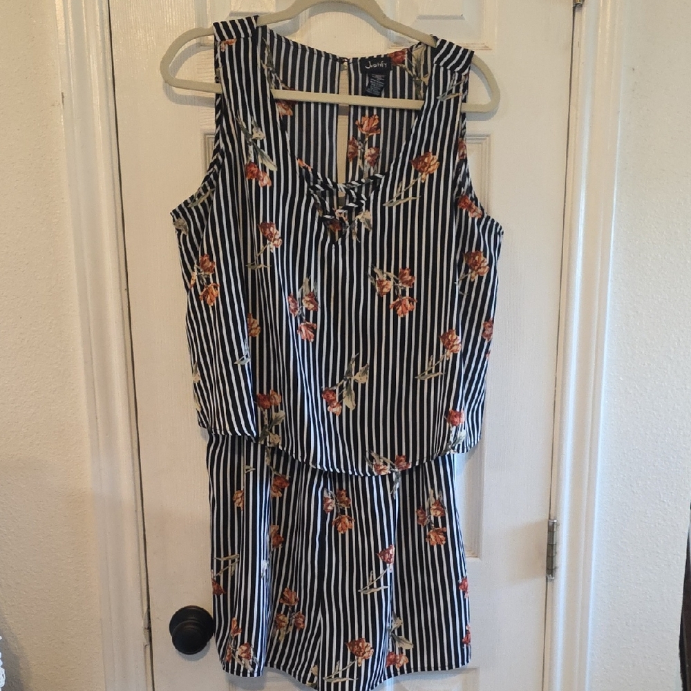 Justify Navy and White Striped Floral Top